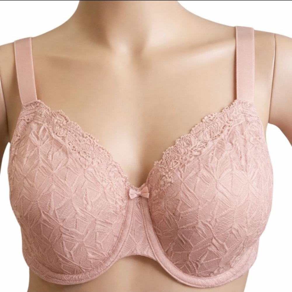 Wacoal Vivid  Encounter Underwired Bra 38DD Nude Beige Lace Full Cover Soft Cups